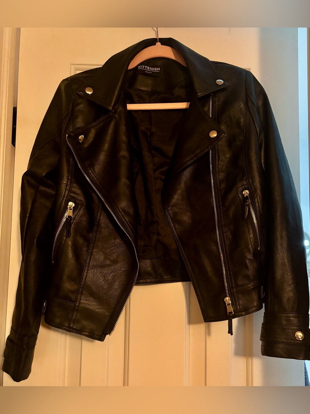 Kittenish Black Faux Leather Biker Jacket
